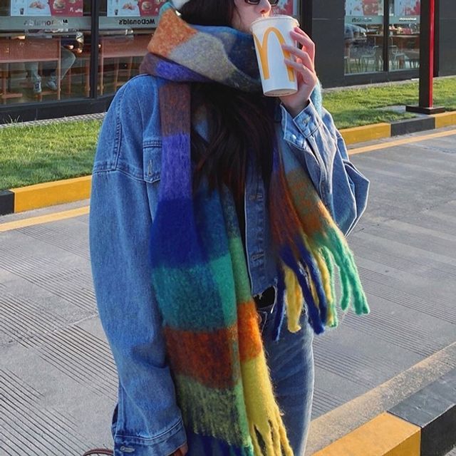 TAAK-Plaid Fringed Scarf