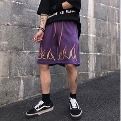 Porstina - Drawstring Waist Fire-Print Shorts Porstina - Drawstring Waist Fire-Print Shorts