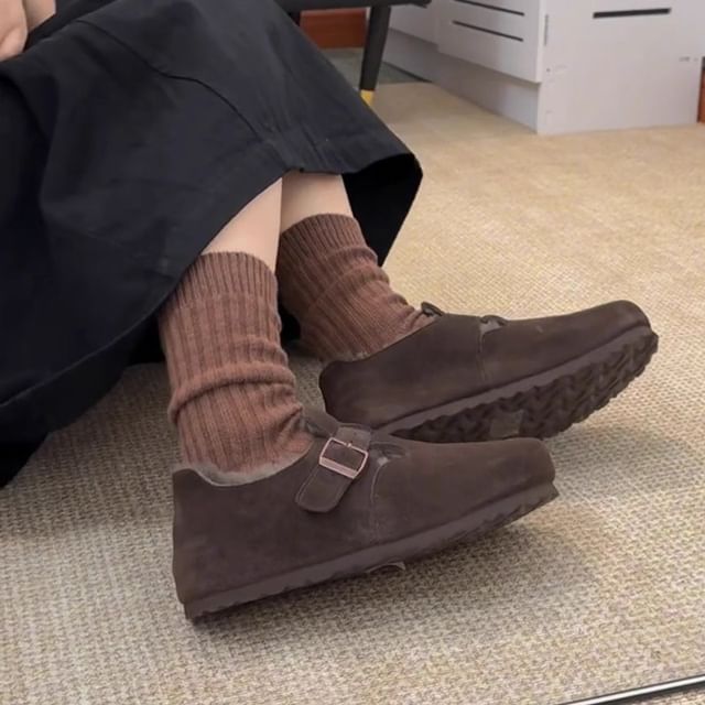 Asterisk-Fleece-Lined Buckled Slip-Ons