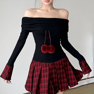 knee length dresses for ladies PATCHWORK PLEATED MINI DRESS （FAKE-2-PIECE） – Sweet Chilling main image 1