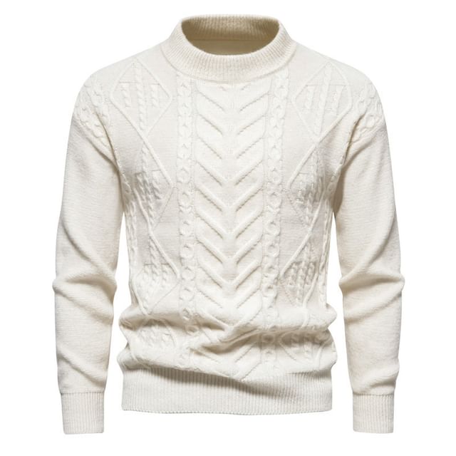YIKES-Crew Neck Plain Cable Knitted Sweater
