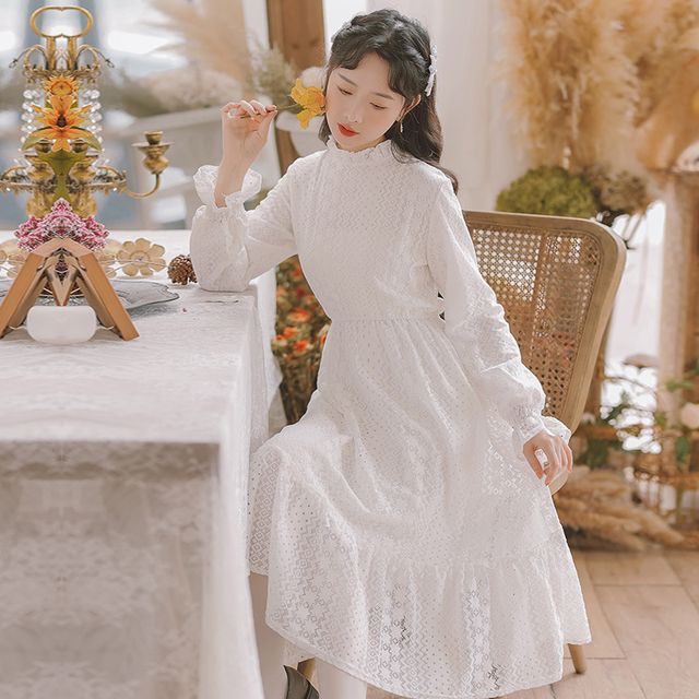 knee length dresses for ladies Black Le Stretch Lace Long Sleeve Dress main image 0