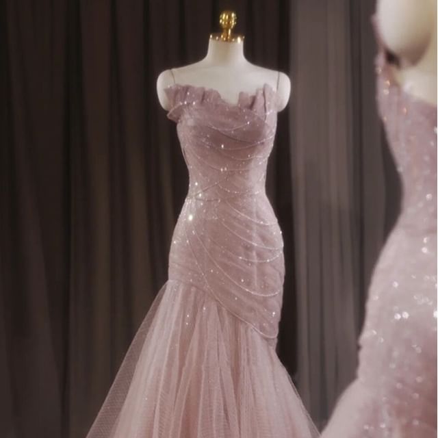 Fioridi-Strapless Mesh Trained Mermaid Evening Gown