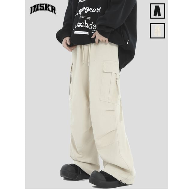Banash-Mid Rise Plain Buckled Wide Leg Cargo Pants