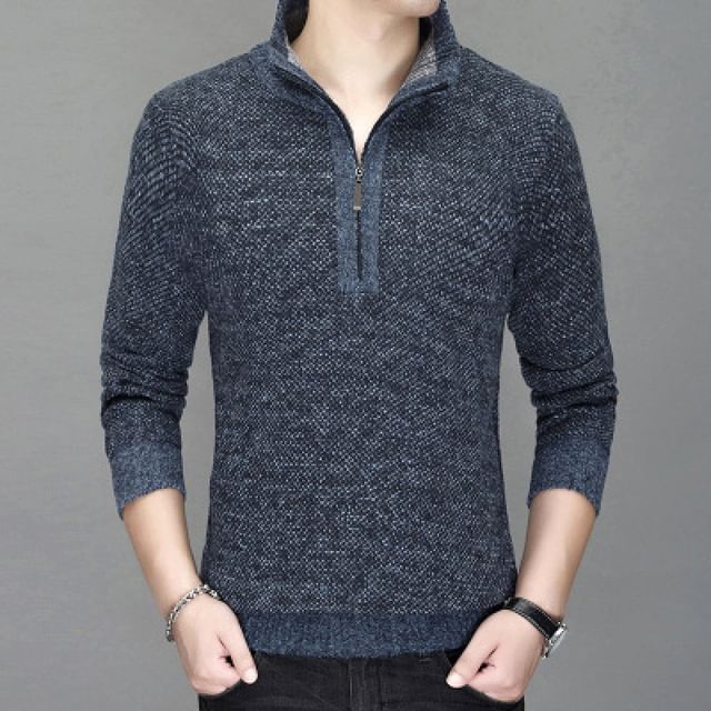 FORSETI-Stand Collar Melange Half-Zip Sweater