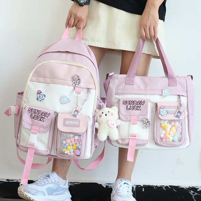Little Days-PVC Panel Backpack Tote Bag Set