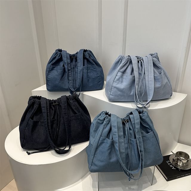 NewTown-Drawstring Denim Tote Bag