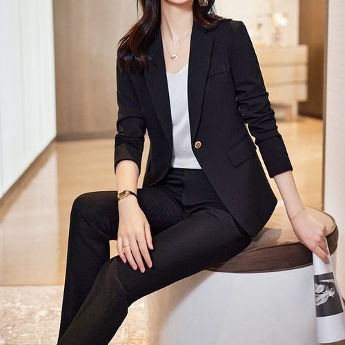 Lady Satin Faux Silk Suit Blazer Jacket Peplum Top Pants Set