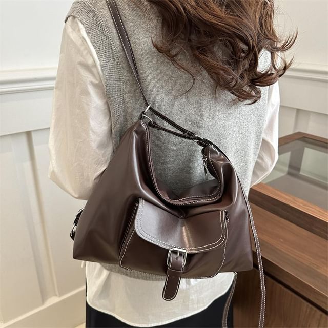 Indenis-Plain Faux Leather Backpack