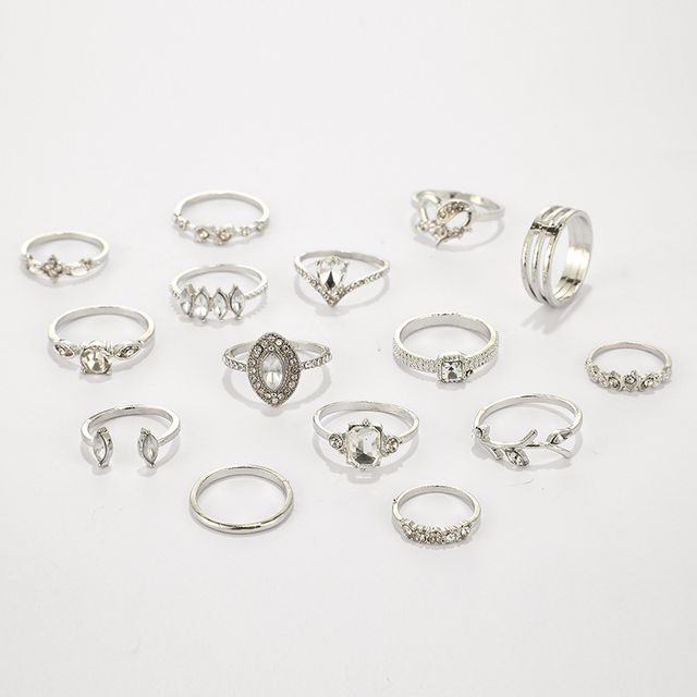 Yongge - Set of 15: Rhinestone Ring (assorted designs) | YesStyle