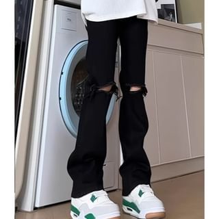 Diphon-Mid Rise Distressed Straight Leg Jeans