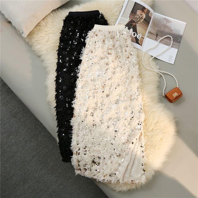 Juuri-High Waist Sequin Maxi Skirt