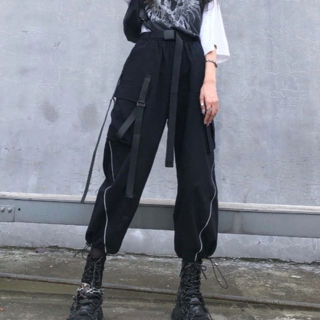 Sisyphi-High Waist Plain Harem Cargo Pants
