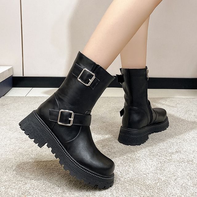 Megan-Faux Leather Platform Short Boots