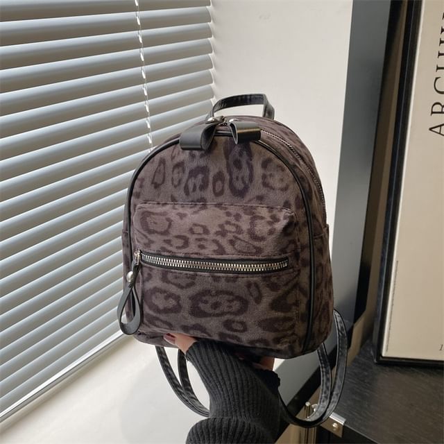 Indenis-Leopard Print Faux Leather Backpack