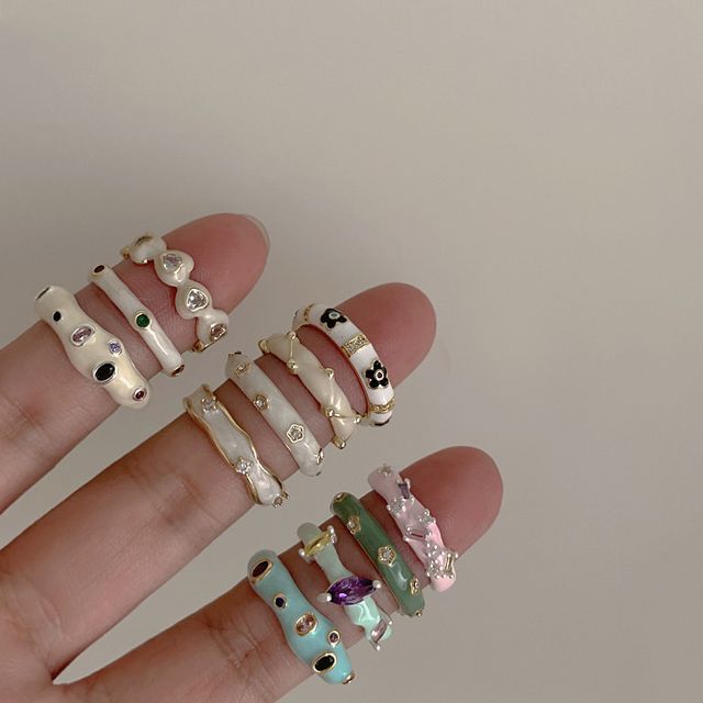 Panda Dama-Rhinestone Glaze Alloy Ring Various Designs
