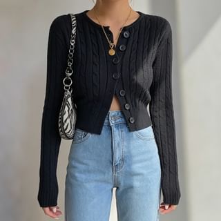 Buy Colada - Cable-Knit Button-Up Crop 