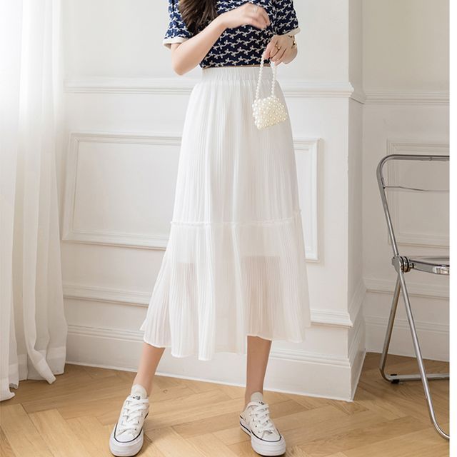 Everose-High-Waist Midi A-Line Skirt