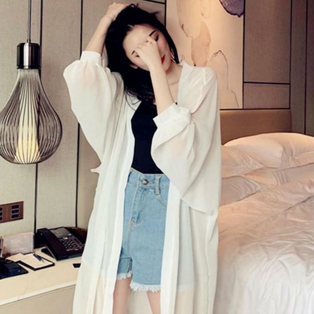 Shinsei-Plain Long Open Front Light Jacket