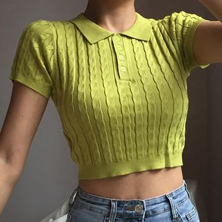 yellow polo crop top sweater