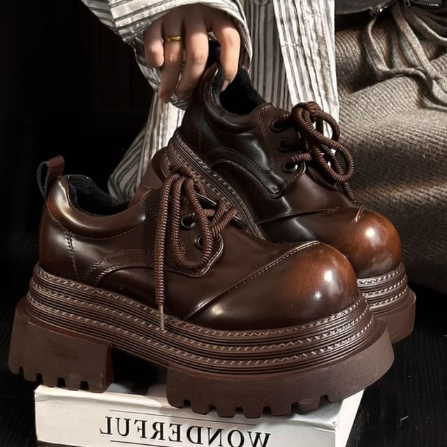 FRAISO - Faux Leather Platform Lace-Up Shoes | YesStyle