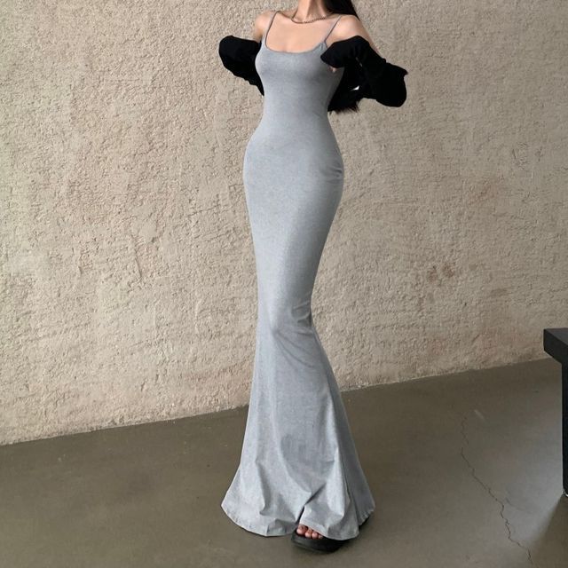 STARK - Spaghetti Strap Slim Cut Mermaid Maxi Dress | YesStyle