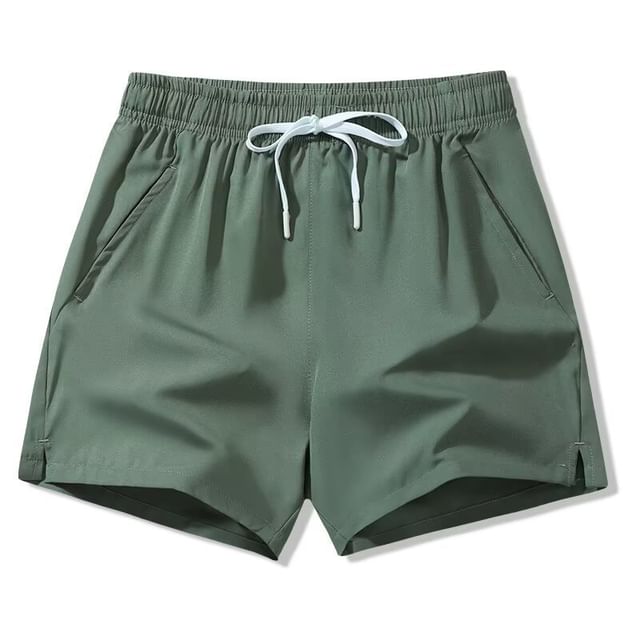 Neonity Wear-Drawstring Waist Plain Shorts