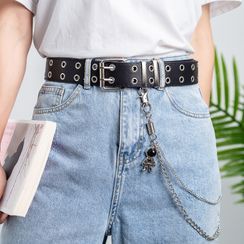 Rofuka - Double Prong Chain Faux Leather Belt Rofuka - Double Prong Chain Faux Leather Belt