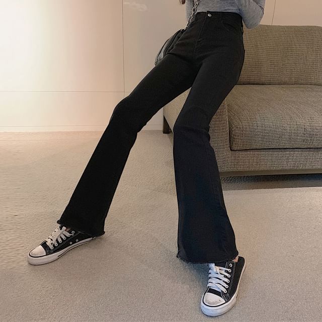 Moon City-High Waist Washed Flared Jeans