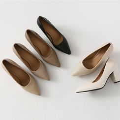 HOTPING - Pointy-Toe Block-Heel Pumps HOTPING - Pointy-Toe Block-Heel Pumps