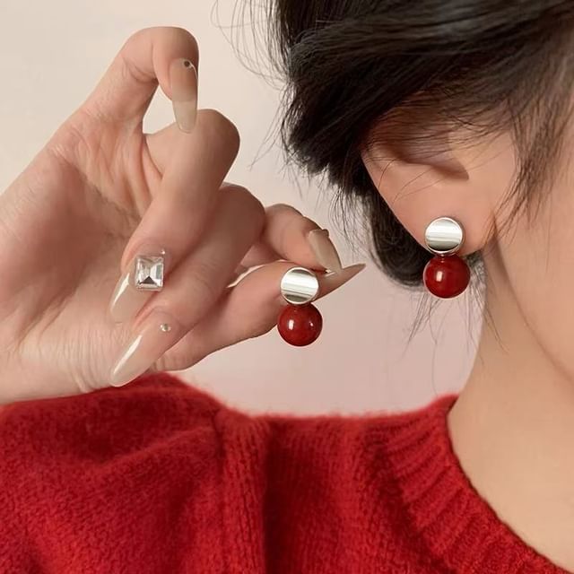 Toinianimos-925 Sterling Silver Disc Ball Drop Earring