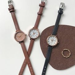 Momento - Roman Numeral Genuine Leather Strap Watch