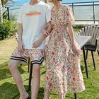 Tabula Rasa - Couple Matching Short-Sleeve Floral Print Midi A-Line Dress / Shorts / T-Shirt