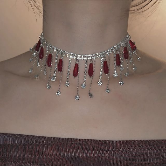 Chimerro-Rhinestone Fringed Necklace