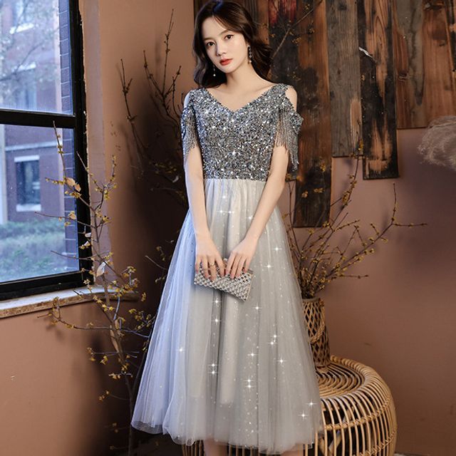 MSSBridal-Cold Shoulder Sequin Maxi Prom Dress
