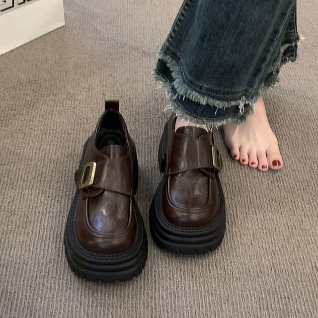 Asterisk-Faux Leather Platform Monk Strap Loafers