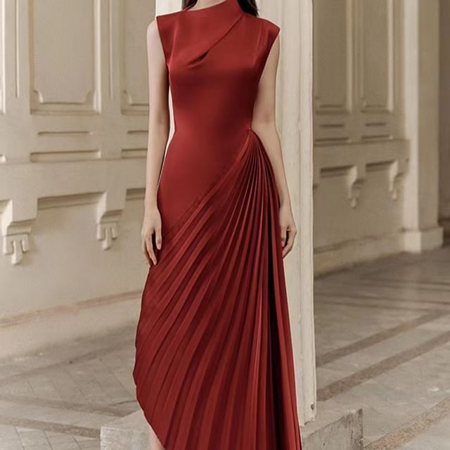 bethany asymmetrical ruched maxi dress Purple High-neck Asymmetrical Pleated Dress – Dress Code main image 0