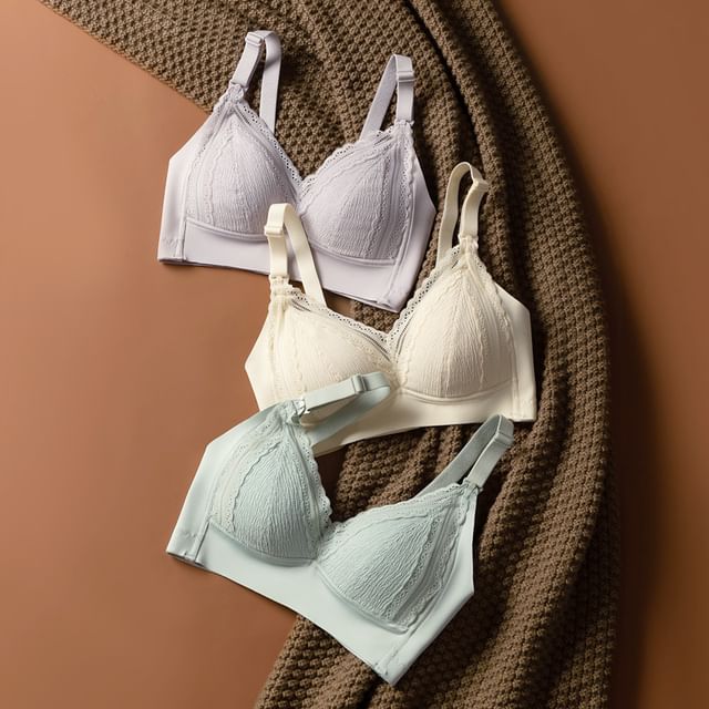 Melon Juice-Lace Panel Wireless Nursing Bra