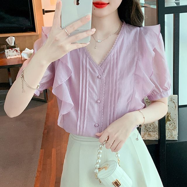 pleated ruffle blouse