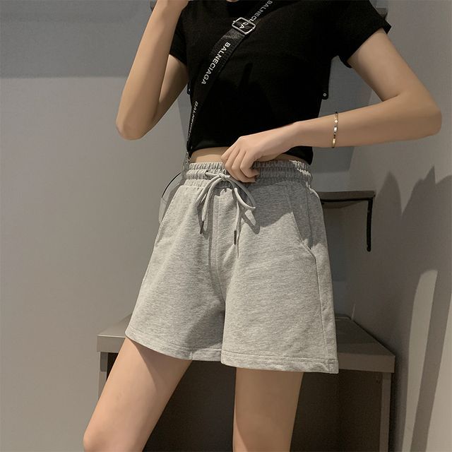Everose-Drawstring Waist Wide-Leg Shorts
