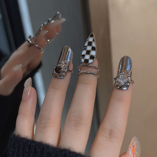 Jael-Rhinestone Alloy Nail Ring various designs Set