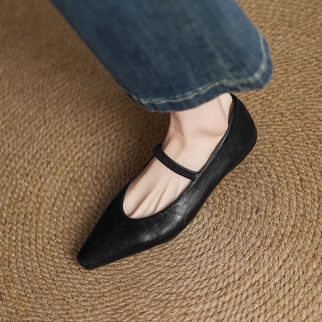 Megan-Pointed Toe Plain Mary Jane Shoes