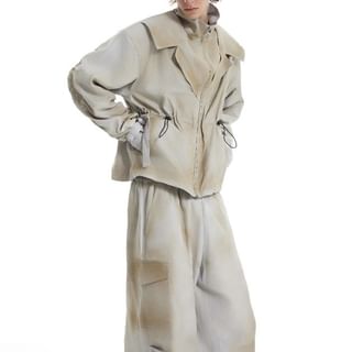kooklay-Stand Collar Tie Dye Drawstring Zip Jacket Elastic Waist Wide Leg Cargo Pants