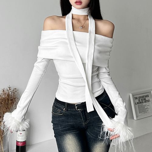 Slim Fit Crop Top with Cuffed Sleeves