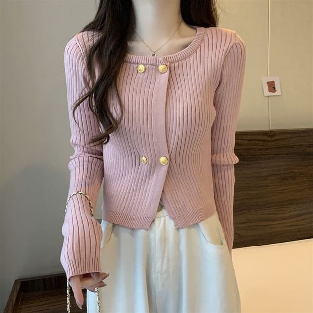 Sisyphi-Plain Ribbed Double-Breasted Cardigan