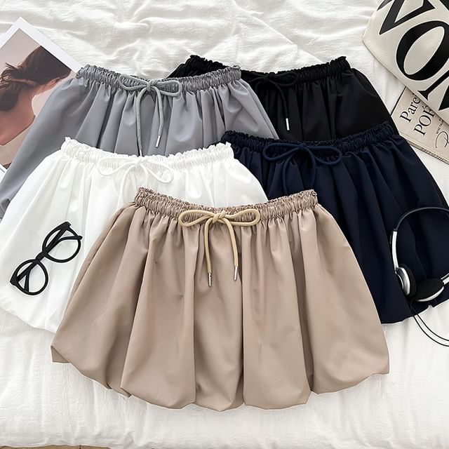 DIYI-High Waist Plain Bubble Shorts