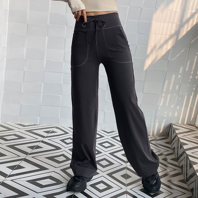 Engiko-Drawstring Waist Plain Loose Fit Sweatpants