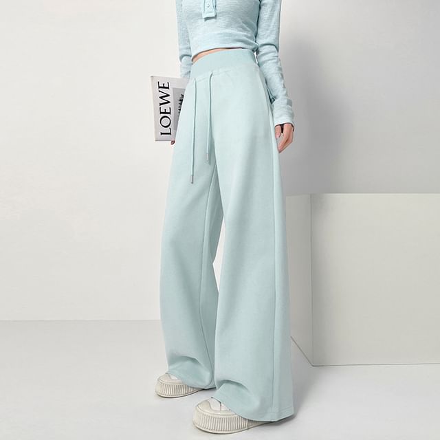 PERKARP-Drawstring Waist Plain Baggy Sweatpants