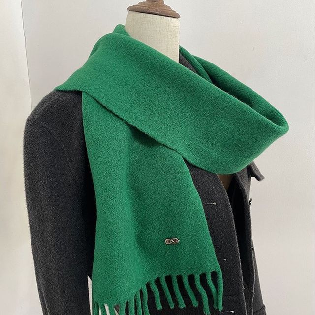 Combon-Plain Fringed Wool Scarf