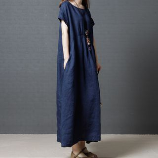Daybreak - Short-Sleeve A-Line Maxi Dress | YesStyle